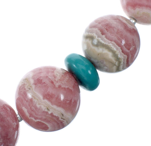 Rhodochrosite Turquoise Authentic Sterling Silver Bead Necklace SX10262