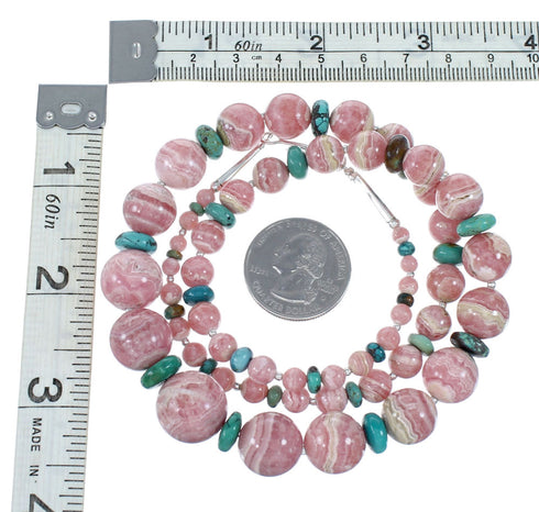 Rhodochrosite Turquoise Authentic Sterling Silver Bead Necklace SX10262
