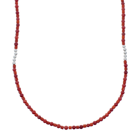 Coral Sterling Silver American Indian Navajo Bead Necklace SX10277