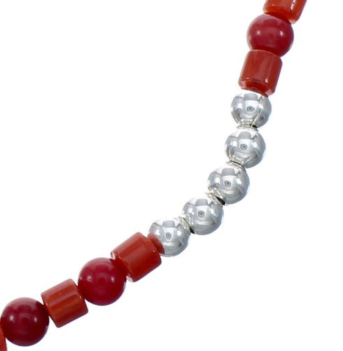 Coral Sterling Silver American Indian Navajo Bead Necklace SX10277