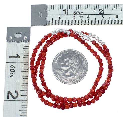 Coral Sterling Silver American Indian Navajo Bead Necklace SX10277