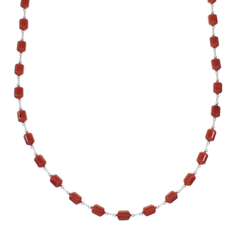 Navajo Coral Liquid Silver American Indian Bead Necklace SX10278