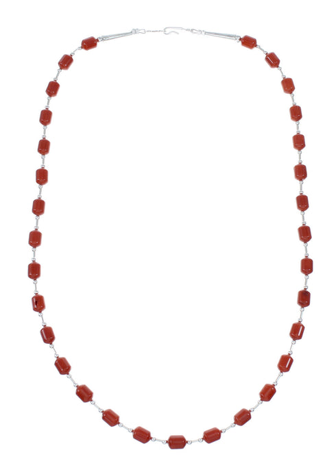 Navajo Coral Liquid Silver American Indian Bead Necklace SX10278