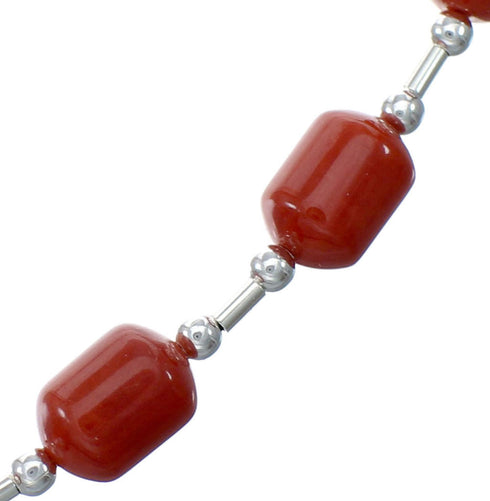 Navajo Coral Liquid Silver American Indian Bead Necklace SX10278