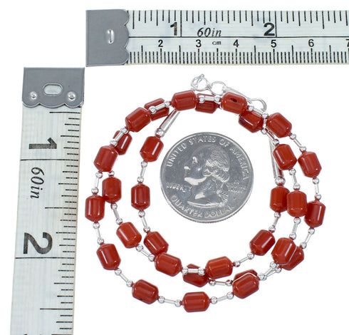 Navajo Coral Liquid Silver American Indian Bead Necklace SX10278