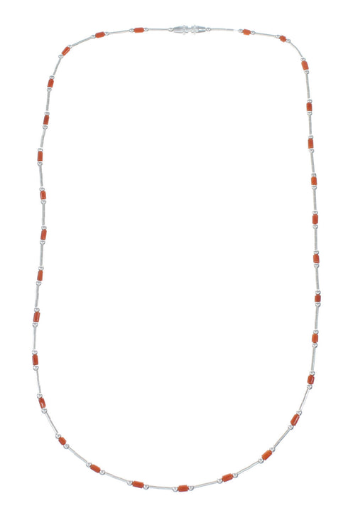 Coral Hand Strung Liquid Silver Necklace SX10279
