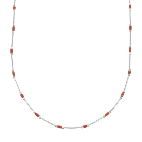 Native American Coral Hand Strung Liquid Silver Necklace SX10280