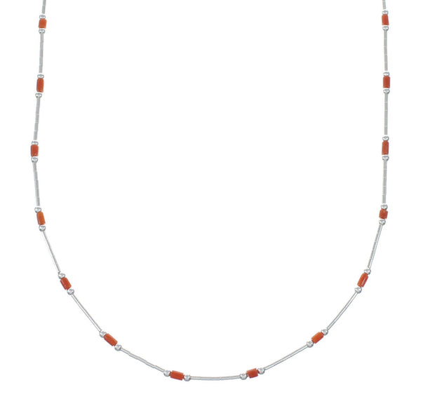 Native American Coral Hand Strung Liquid Silver Necklace SX10280
