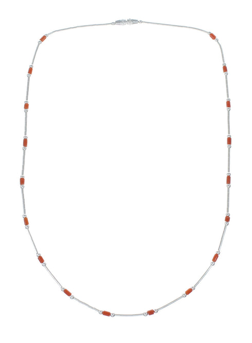 Native American Coral Hand Strung Liquid Silver Necklace SX10280
