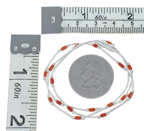 Native American Coral Hand Strung Liquid Silver Necklace SX10280