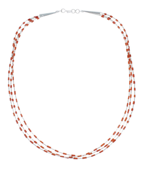 3-Strand Native American Coral Hand Strung Liquid Silver Necklace SX10281