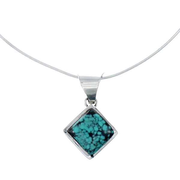 16" Italian Box Chain Necklace With Sterling Silver And Navajo Turquoise Pendant SX10288