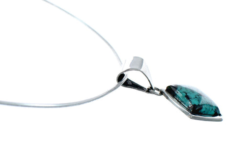 16" Italian Box Chain Necklace With Sterling Silver And Navajo Turquoise Pendant SX10288