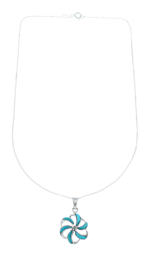 Southwest Turquoise Flower Inlay Sterling Silver Box Chain Necklace Set SX10284