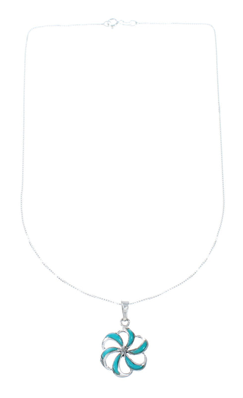 Southwest Turquoise Flower Inlay Sterling Silver Box Chain Necklace Set SX10285