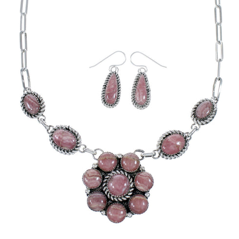 Navajo Rhodochrosite Sterling Silver Bead Necklace Set SX10286