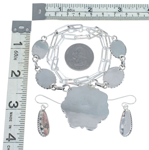 Navajo Rhodochrosite Sterling Silver Bead Necklace Set SX10286
