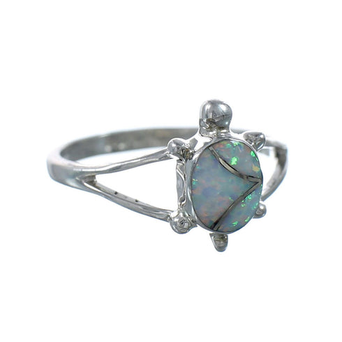 Native American Zuni Opal Sterling Silver Turtle Ring Size 5-3/4 SX10290