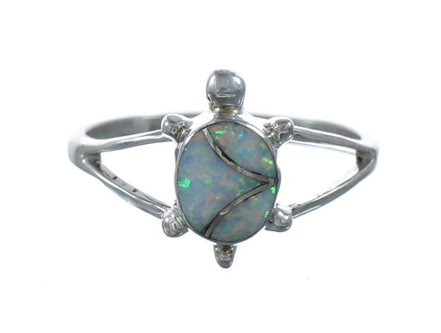 Native American Zuni Opal Sterling Silver Turtle Ring Size 5-3/4 SX10290