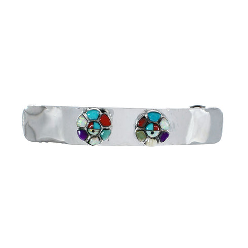 Navajo Sterling Silver Multicolor Flower Hair Barrette SX10292