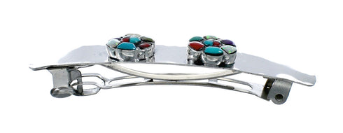Navajo Sterling Silver Multicolor Flower Hair Barrette SX10292