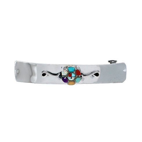 Navajo Sterling Silver Multicolor Flower Hair Barrette SX10294