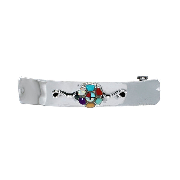 Navajo Sterling Silver Multicolor Flower Hair Barrette SX10294