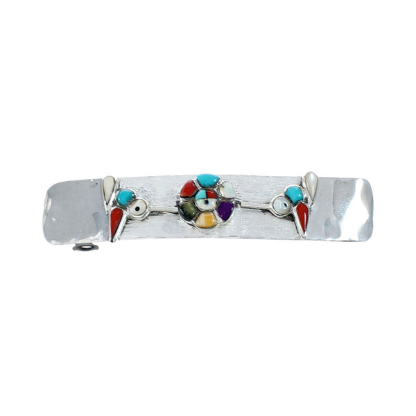 Sterling Silver Multicolor Hummingbird Flower Navajo Hair Barrette SX10295