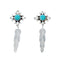 Native American Sterling Silver Turquoise Feather Post Dangle Earrings SX10296