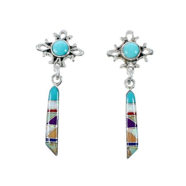 Southwest Multicolor Sterling Silver Post Dangle Earrings SX10298