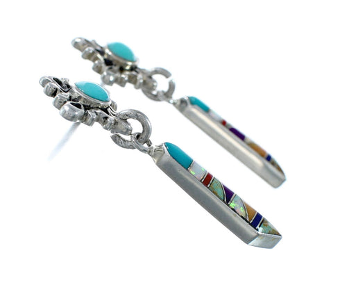 Southwest Multicolor Sterling Silver Post Dangle Earrings SX10298