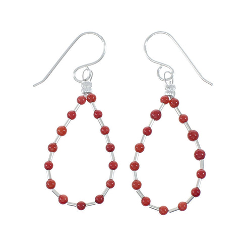 Genuine Coral Liquid Sterling Silver Hook Dangle Earrings SX10304