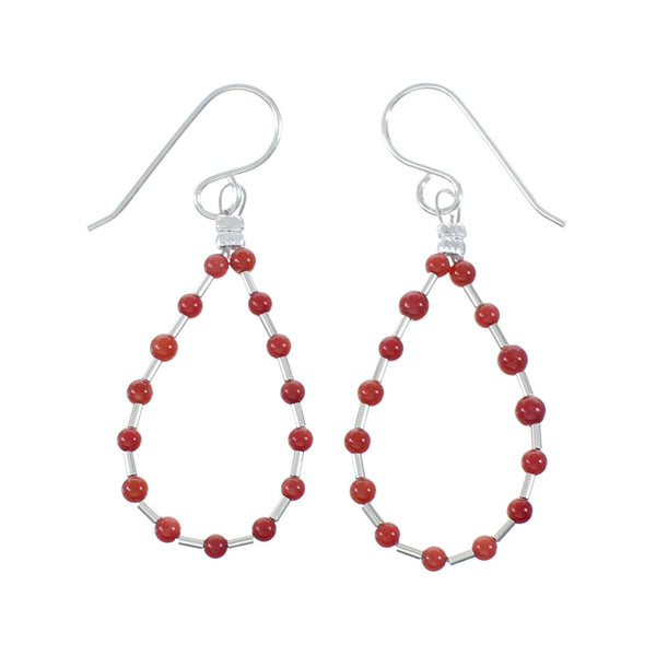 Genuine Coral Liquid Sterling Silver Hook Dangle Earrings SX10304