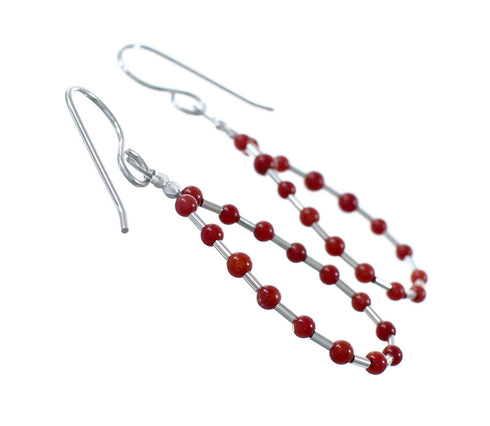 Genuine Coral Liquid Sterling Silver Hook Dangle Earrings SX10304