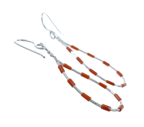 Man Made Coral Liquid Sterling Silver Hook Dangle Earrings SX10303