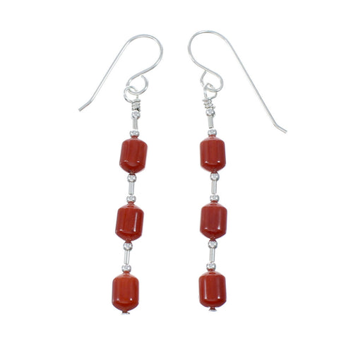 Genuine Coral Liquid Sterling Silver Hook Dangle Earrings SX10302