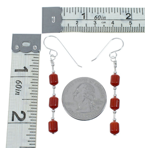 Genuine Coral Liquid Sterling Silver Hook Dangle Earrings SX10302