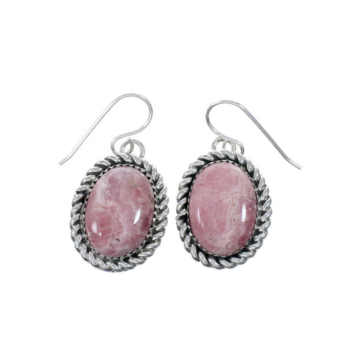 Native American Rhodochrosite Sterling Silver Hook Dangle Earrings SX10299