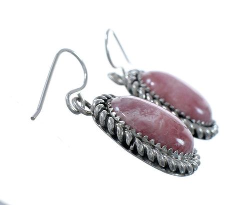 Native American Rhodochrosite Sterling Silver Hook Dangle Earrings SX10299