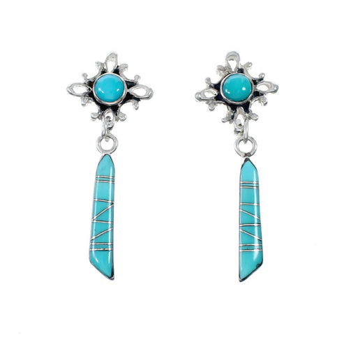 Southwest Turquoise And Sterling Silver Post Dangle Earrings SX10297