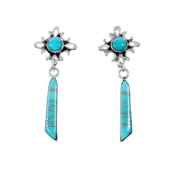 Southwest Turquoise And Sterling Silver Post Dangle Earrings SX10297