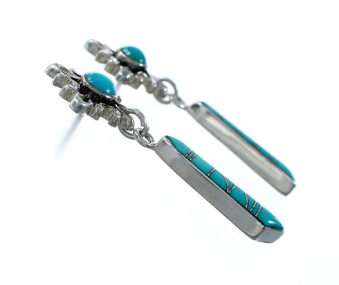 Southwest Turquoise And Sterling Silver Post Dangle Earrings SX10297