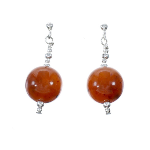 Carnelian Silver American Indian Bead Post Dangle Earrings SX10311