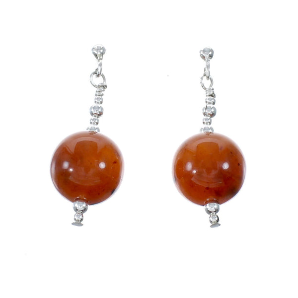 Carnelian Silver American Indian Bead Post Dangle Earrings SX10311