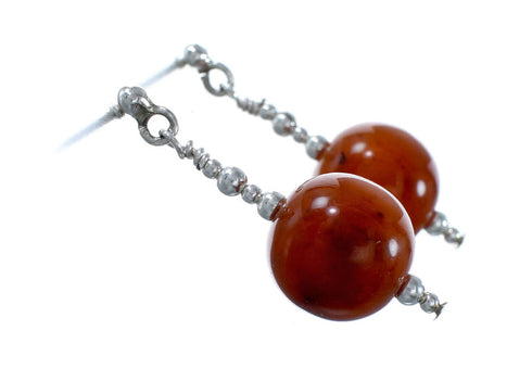 Carnelian Silver American Indian Bead Post Dangle Earrings SX10311