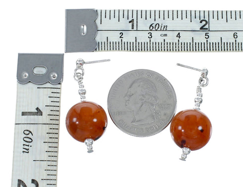 Carnelian Silver American Indian Bead Post Dangle Earrings SX10311