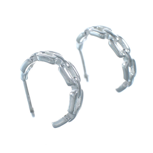 Navajo Authentic Link Sterling Silver Post Hoop Earrings SX10317