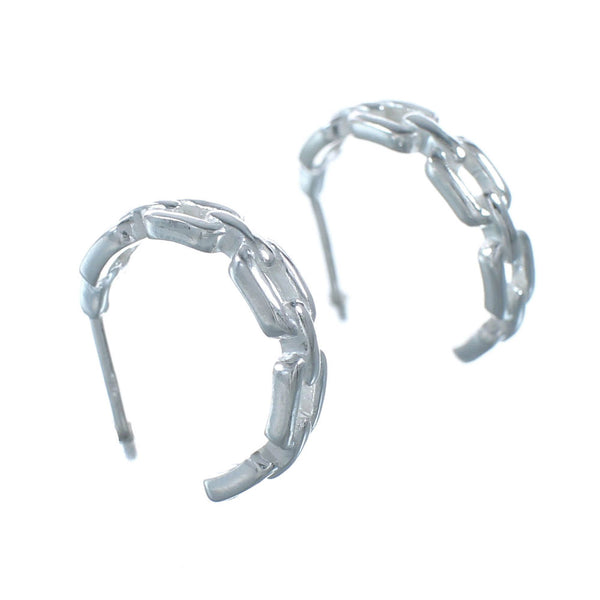 Navajo Authentic Link Sterling Silver Post Hoop Earrings SX10317