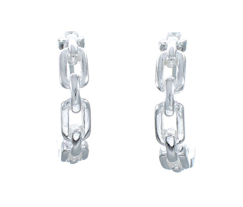 Navajo Authentic Link Sterling Silver Post Hoop Earrings SX10317