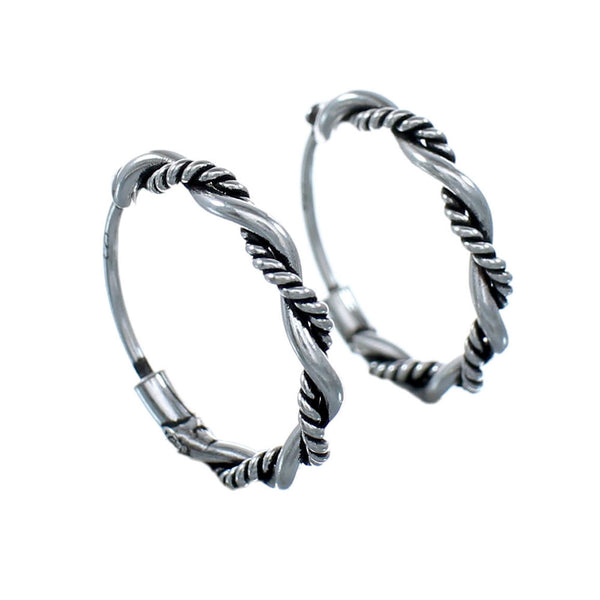 Sterling Silver Southwest Rope Twist Post Hoop Earrings SX10316